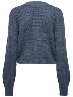 Gilet bleu uni avec un col v à coupe droite et des manches longues
