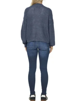 Gilet bleu uni avec un col v à coupe droite et des manches longues