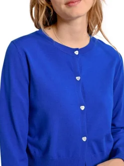 Gilet bleu uni avec une coupe droite un col rond et des manches longues