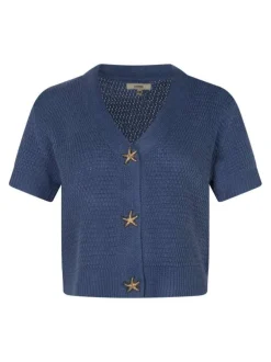 Gilet bleu uni pourvu d'une coupe droite et de boutons dorés