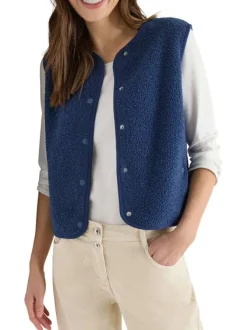 Gilet bleu uni sans manche pourvu d'un col rond et d'une coupe droite