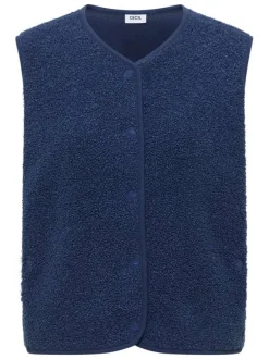 Gilet bleu uni sans manche pourvu d'un col rond et d'une coupe droite