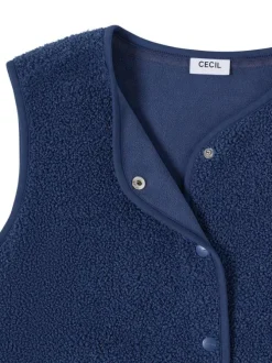 Gilet bleu uni sans manche pourvu d'un col rond et d'une coupe droite