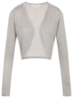 Gilet boléro gris clair uni avec col rond et à manches longues