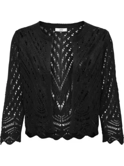 Gilet boléro noir uni avec une coupe droite et des manches 3/4
