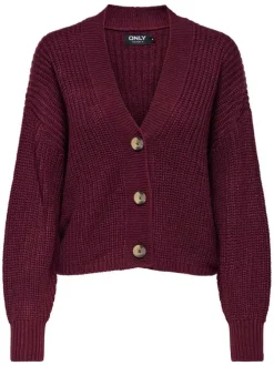 Gilet bordeaux uni avec une coupe droite à col v et des manches longues