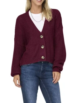 Gilet bordeaux uni avec une coupe droite à col v et des manches longues