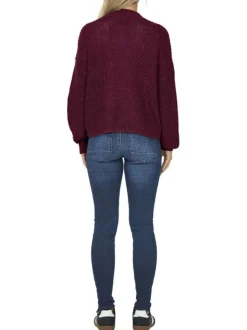 Gilet bordeaux uni avec une coupe droite à col v et des manches longues