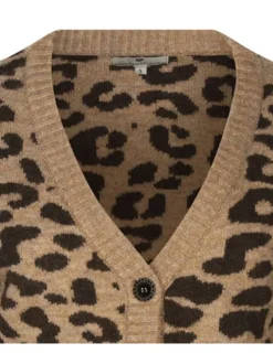 Gilet camel imprimé léopard avec une coupe droite à col v et des boutons