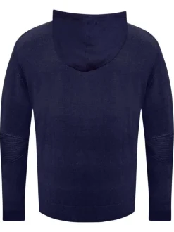 Gilet à capuche en coton mélangé bleu marine uni en maille avec une coupe droite