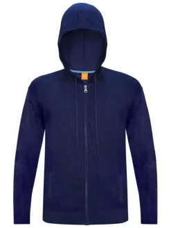 Gilet à capuche en coton mélangé bleu marine uni en maille avec une coupe droite