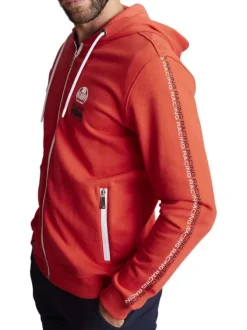 Gilet à capuche zippé rouge uni à coupe droite avec des écritures imprimées