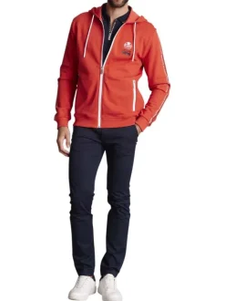 Gilet à capuche zippé rouge uni à coupe droite avec des écritures imprimées