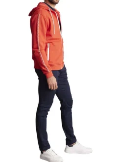 Gilet à capuche zippé rouge uni à coupe droite avec des écritures imprimées