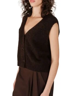 Gilet chocolat en maille fine avec une coupe ajustée et un col v