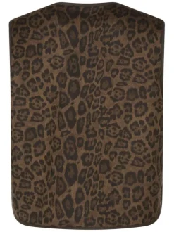 Gilet chocolat motif léopard avec col v, sans manches et intérieur doux