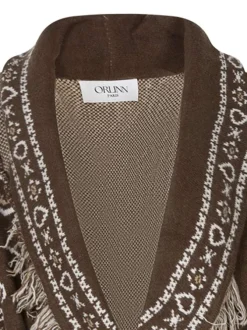 Gilet chocolat motifs cachemire avec une coupe droite et un col V à revers