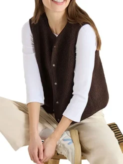 Gilet chocolat uni sans manche pourvu d'un col rond et d'une coupe droite