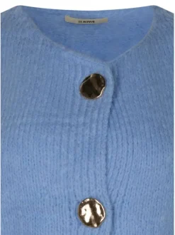 Gilet ciel uni à coupe droite avec des boutons métalliques dorés et un col rond