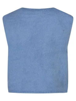 Gilet ciel uni à coupe droite avec des boutons métalliques dorés et un col rond