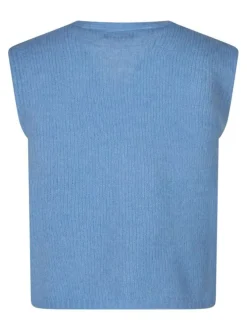 Gilet ciel uni sans manches avec un col en V et des boutons métalliques dorés
