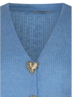 Gilet ciel uni sans manches avec un col en V et des boutons métalliques dorés