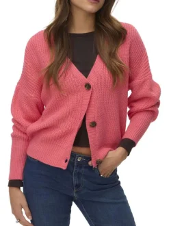 Gilet corail uni avec une coupe droite et des manches longues