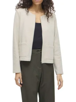 Gilet court écru uni en coton biologique mélangé avec une coupe droite