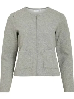 Gilet court gris clair uni en coton biologique mélangé avec une coupe droite