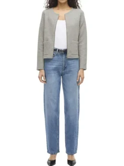 Gilet court gris clair uni en coton biologique mélangé avec une coupe droite