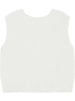 Gilet écru en maille fine avec une coupe ajustée et un col v