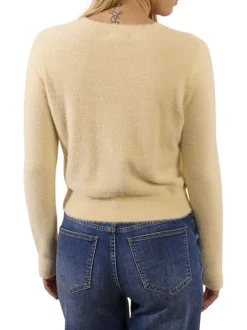 Gilet écru en maille fine avec une coupe droite et des manches longues