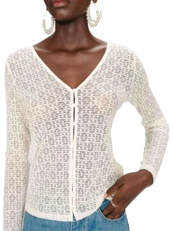 Gilet écru à motif géométrique avec une coupe droite et un col v