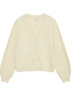 Gilet écru uni avec un col v et boutonnière nacrée à l'avant