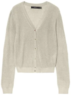 Gilet écru uni avec un col v profond et boutonnière dorée