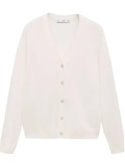 Gilet écru uni avec une coupe droite à col v et des manches longues