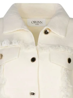 Gilet écru uni à coupe droite avec un col à rabats et des manches longues
