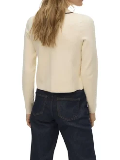 Gilet écru uni coupe droite avec un col à revers et des manches longues