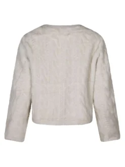 Gilet écru uni à coupe droite avec un col rond et des boutons dorés