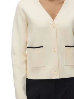 Gilet écru uni coupe droite avec un col v et des manches longues