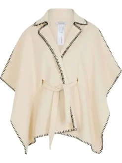Gilet écru uni pourvu d'un col tailleur et de manches longues