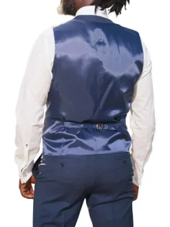 Gilet de costume marine uni en laine mélangée avec une fermeture boutonnée
