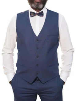 Gilet de costume marine uni en laine mélangée avec une fermeture boutonnée