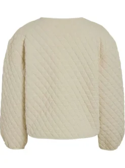 Gilet ecru uni matelassé avec une coupe droite et des manches longues