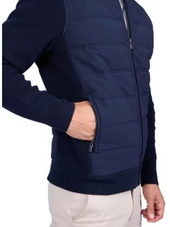 Gilet en coton biologique indigo uni avec un col montant et une coupe droite