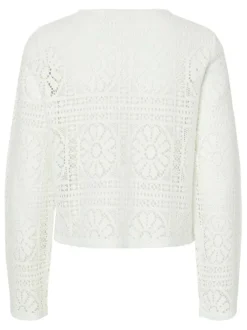 Gilet en coton blanc à motif floral avec une coupe droite et un col rond