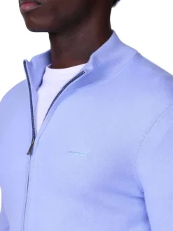 Gilet en coton bleu ciel uni avec une coupe droite et un col montant