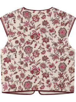 Gilet en coton bordeaux à motifs floraux avec une coupe droite et un col rond