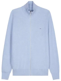 Gilet en coton ciel uni avec une coupe droite et un col montant