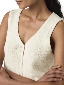 Gilet en coton écru uni avec une coupe droite et un col en V